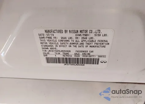 2020 Infiniti Q50 Luxe Awd z USA, uszkodzony, nr VIN JN1EV7AR5LM250928